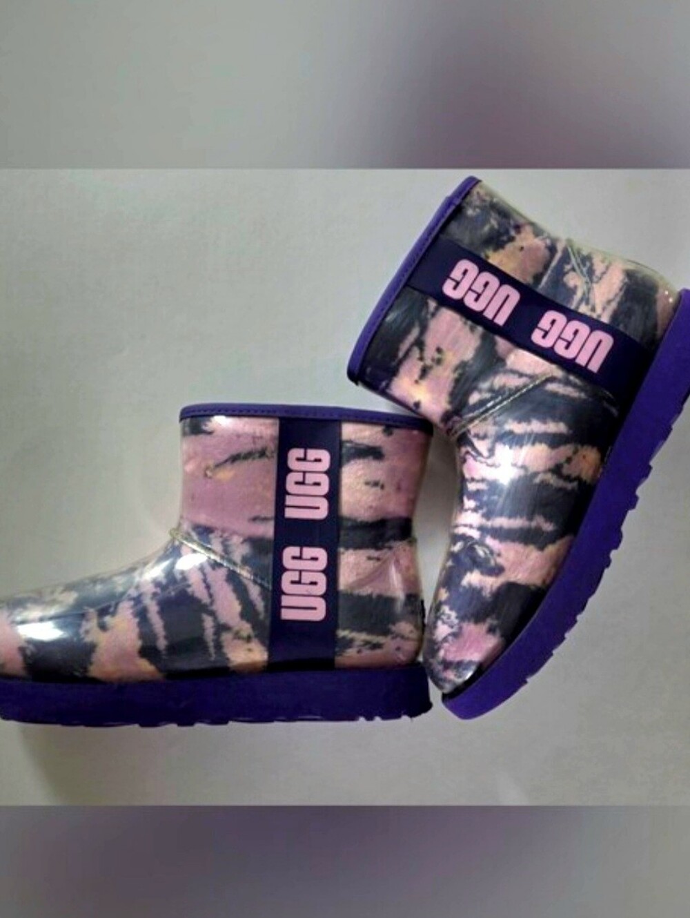 UGG Classic Clear Mini Marble Violet Night Waterproof Rain Boots Pink Purple 8